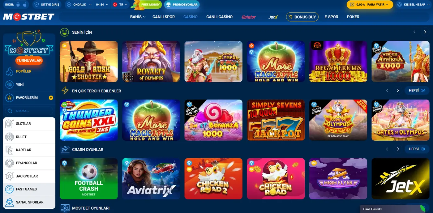 Mostbet app içindeki oyun olanakları